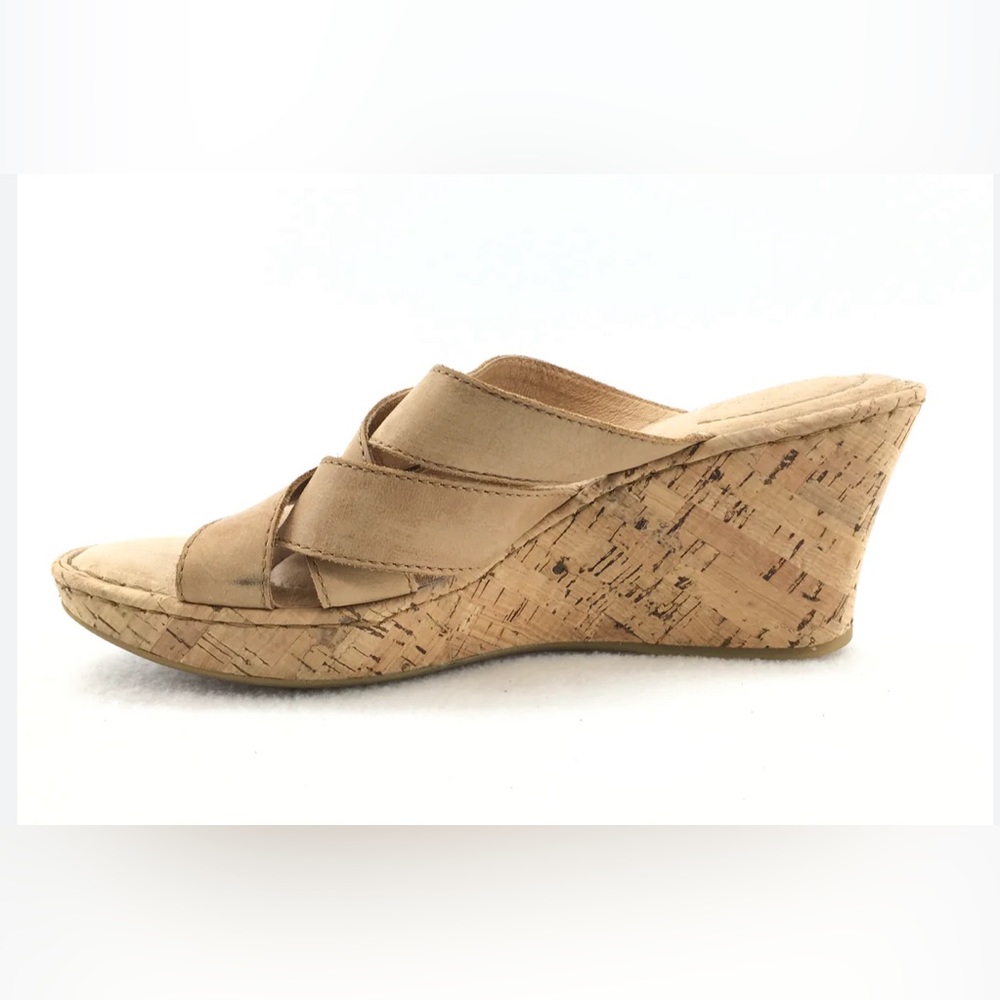 Born tan strappy cork wedge leather sandals size 9M